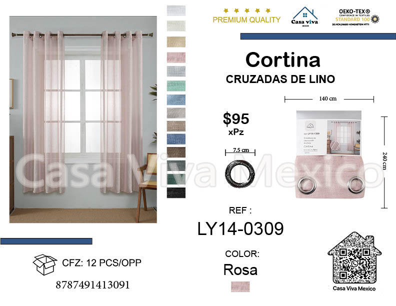Linen Cross Curtains with Silver Thread Pink140*240 cm 