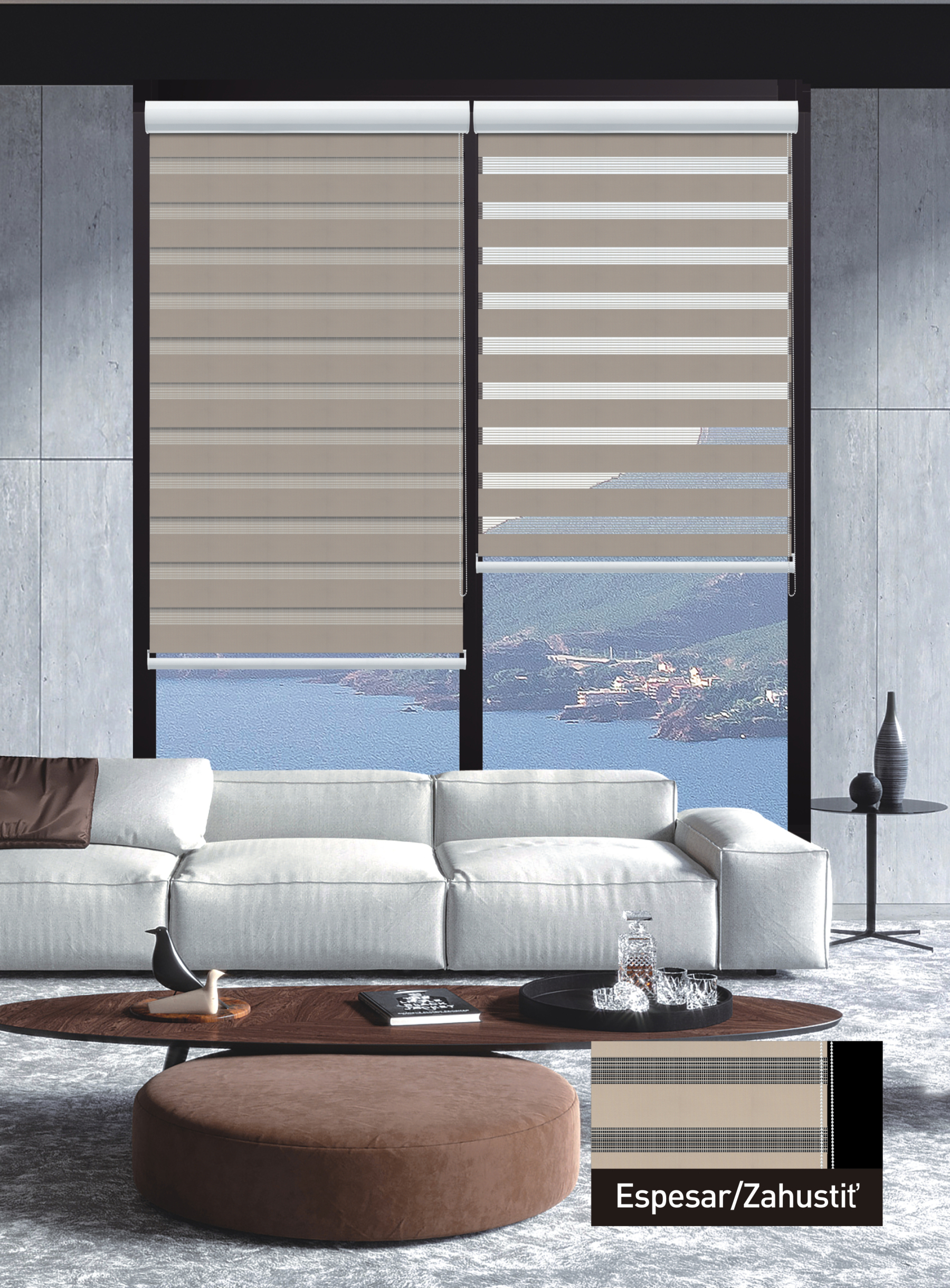 Double Layer Laminated Curtain Grey Coffe PF05-6031