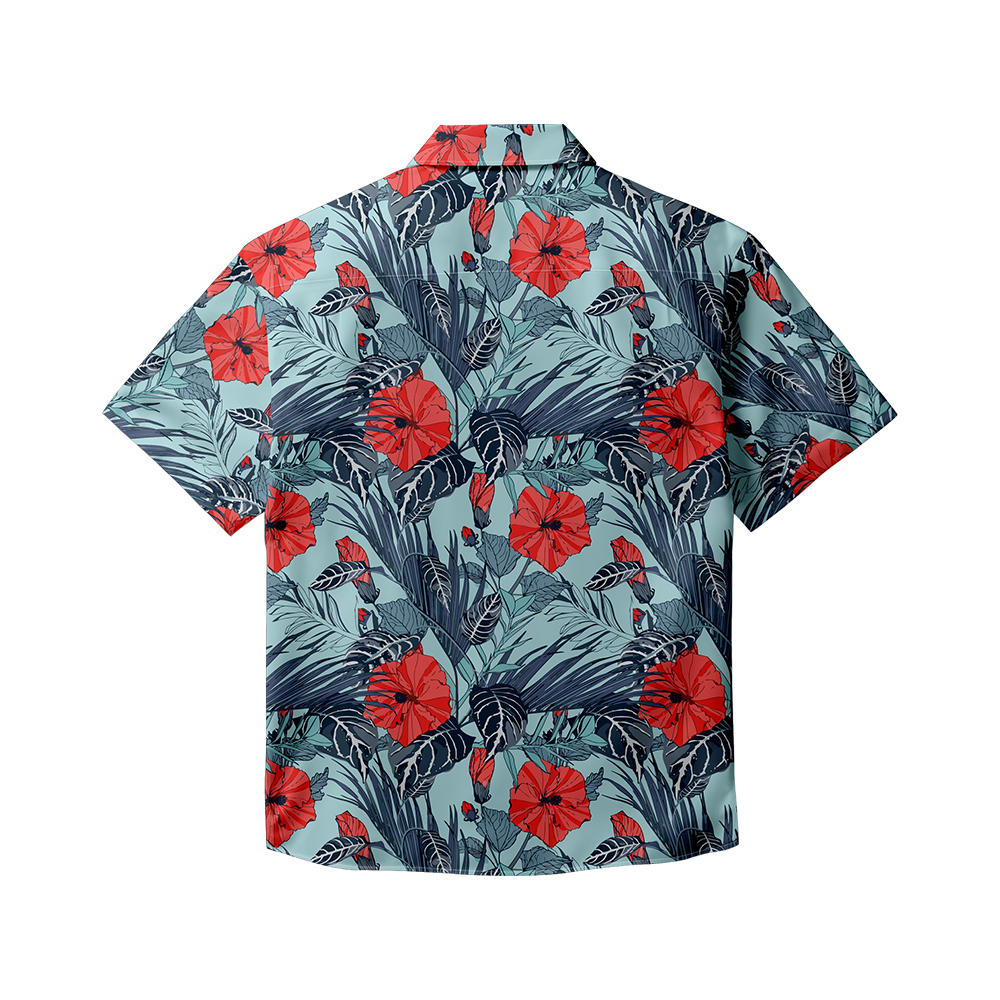 100% Cotton Men's Blue Floral Print Short Sleeve Shirt