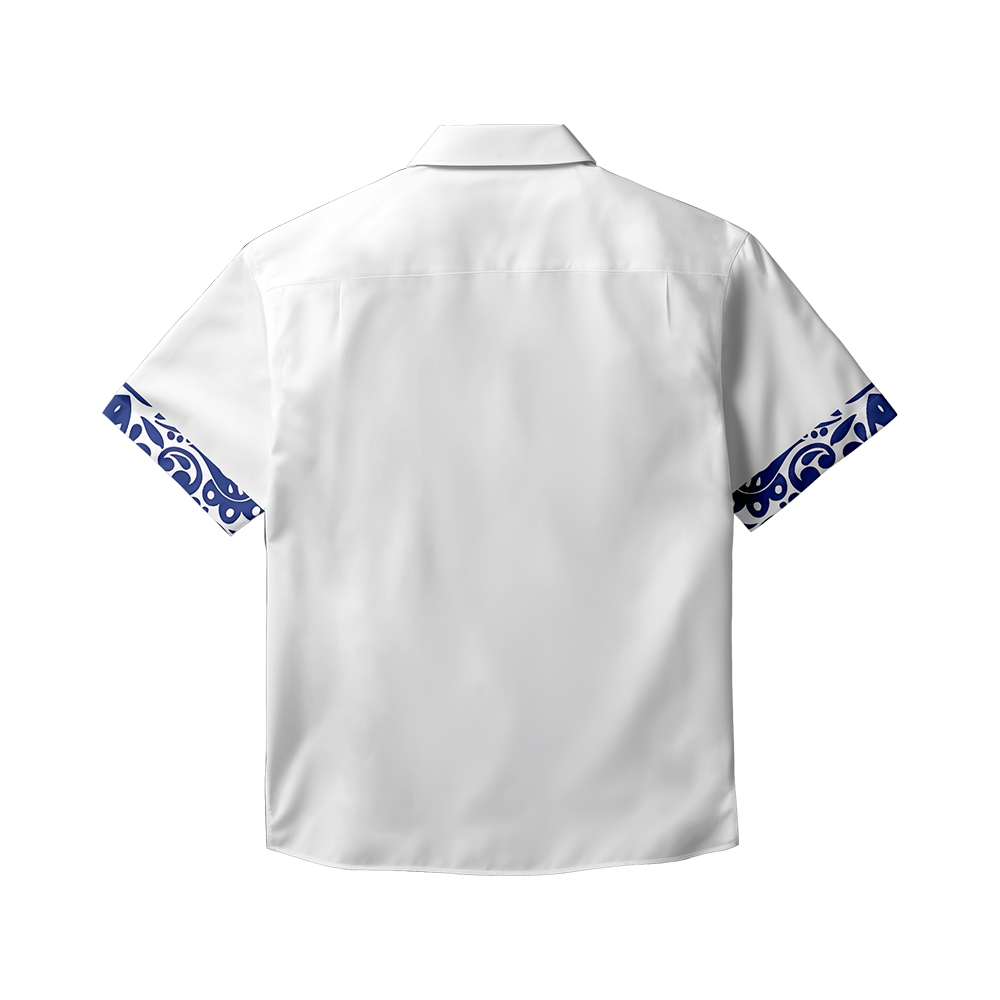 100% Cotton Men's White Ocean Style Short Sleeve Shirt