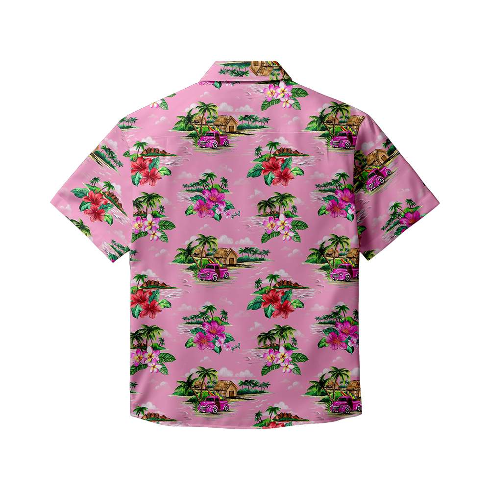 100% Cotton Men's Pink Vocation Print Short Sleeve Shirt