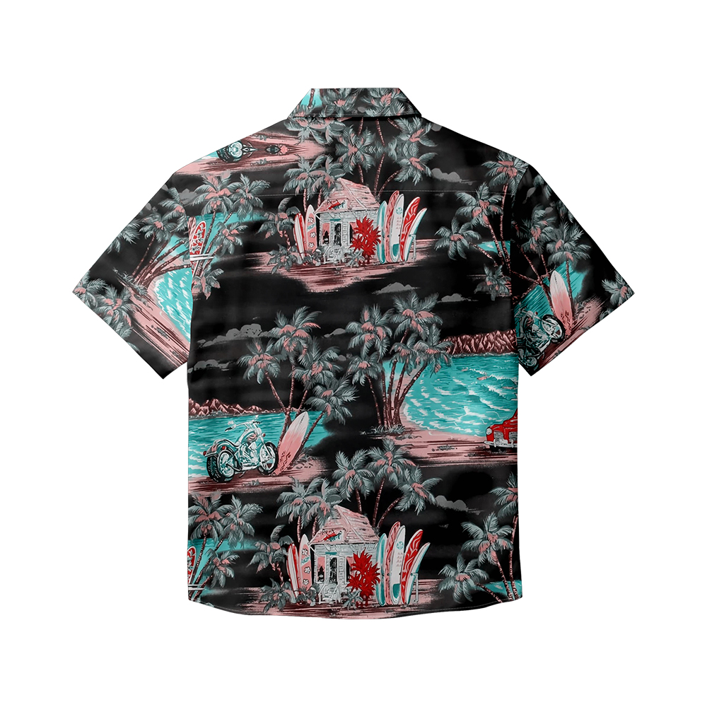 100% Cotton Men's Black Hawaii Print Short Sleeve Shirt