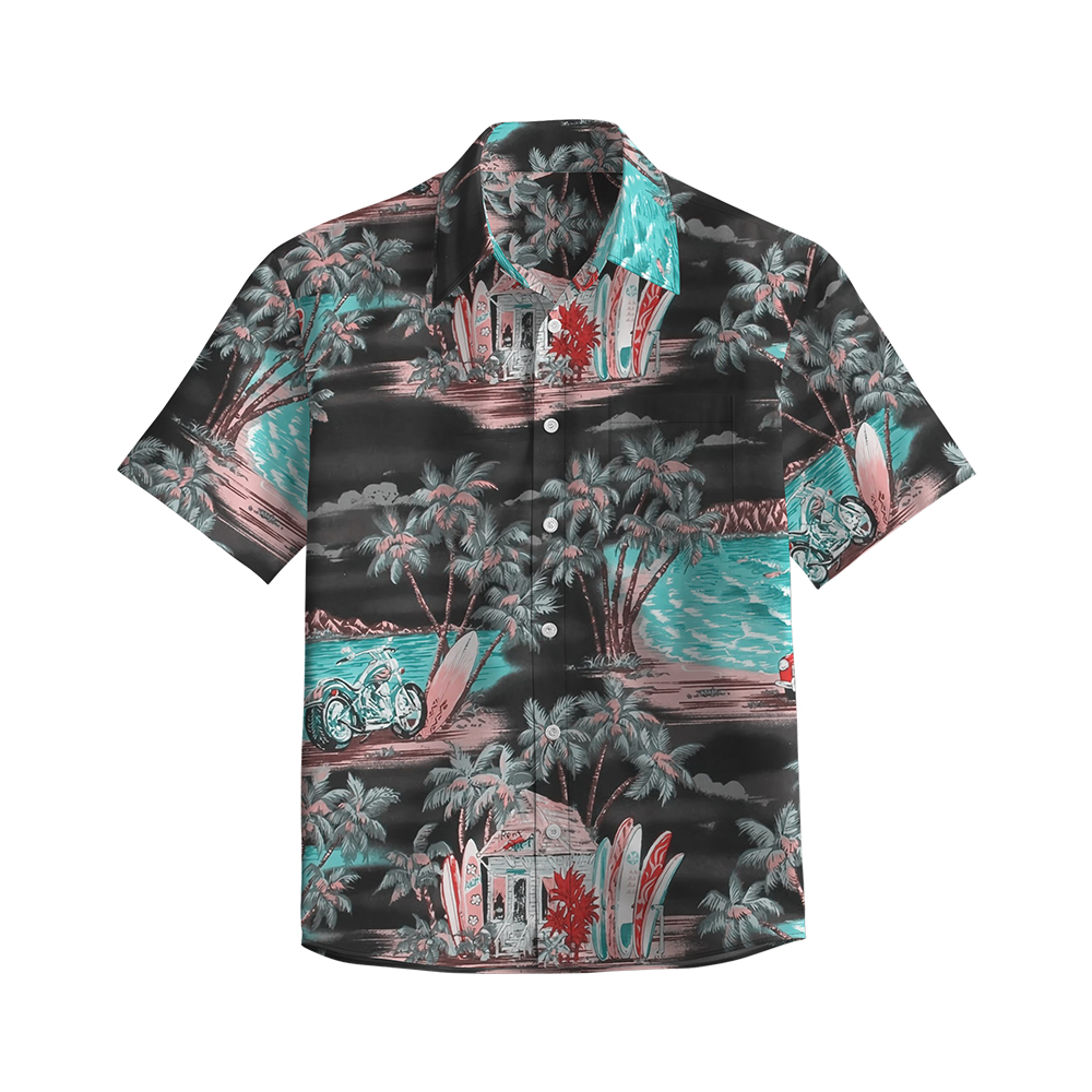 100% Cotton Men's Black Hawaii Print Short Sleeve Shirt
