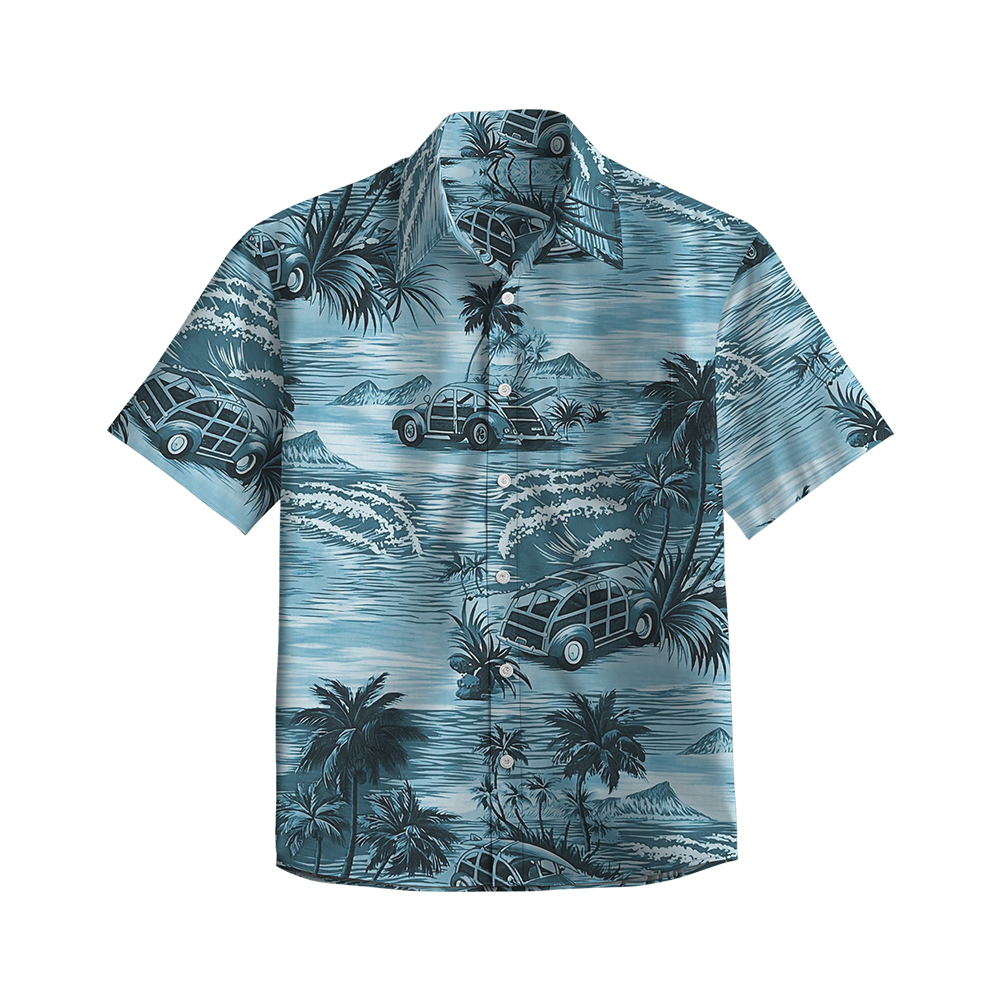 100% Cotton Men's Blue Hawaii Print Short Sleeve Shirt