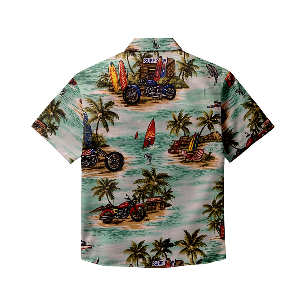 100% Cotton Men's Green Vocation Print Short Sleeve Shirt