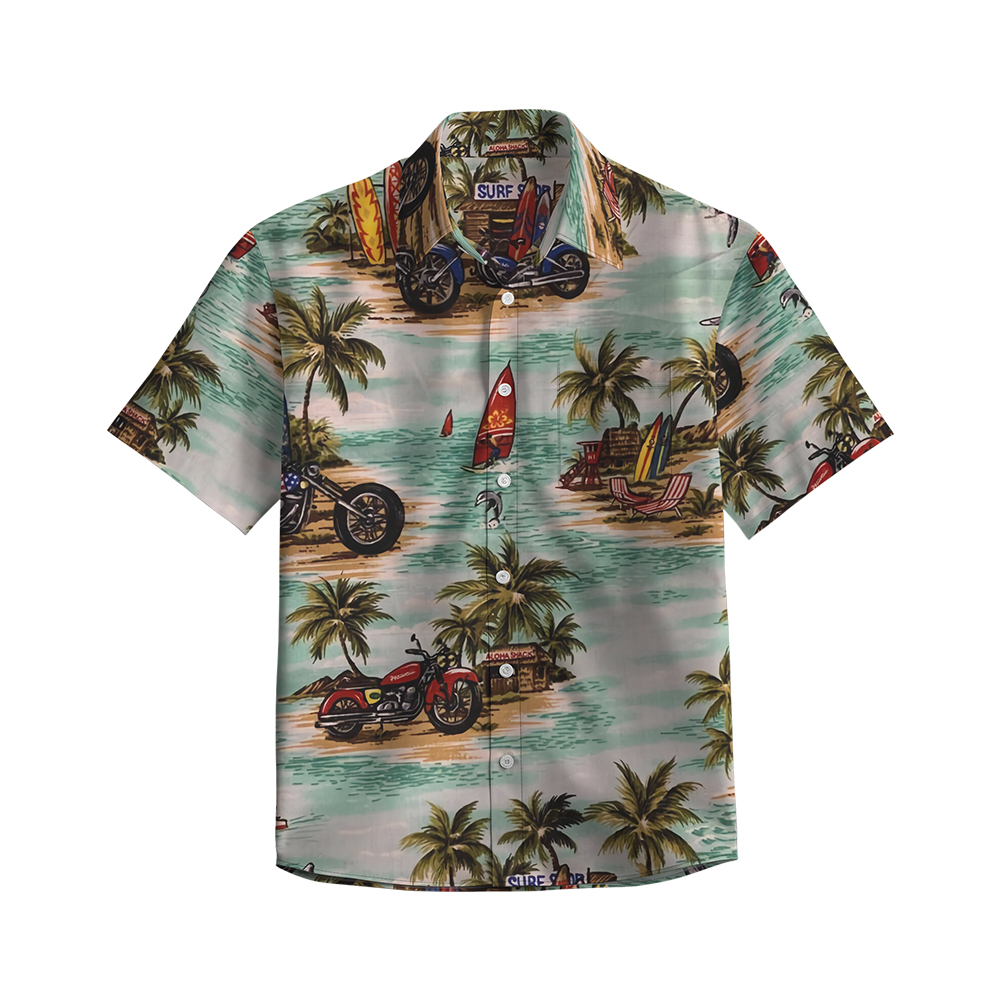 100% Cotton Men's Green Vocation Print Short Sleeve Shirt