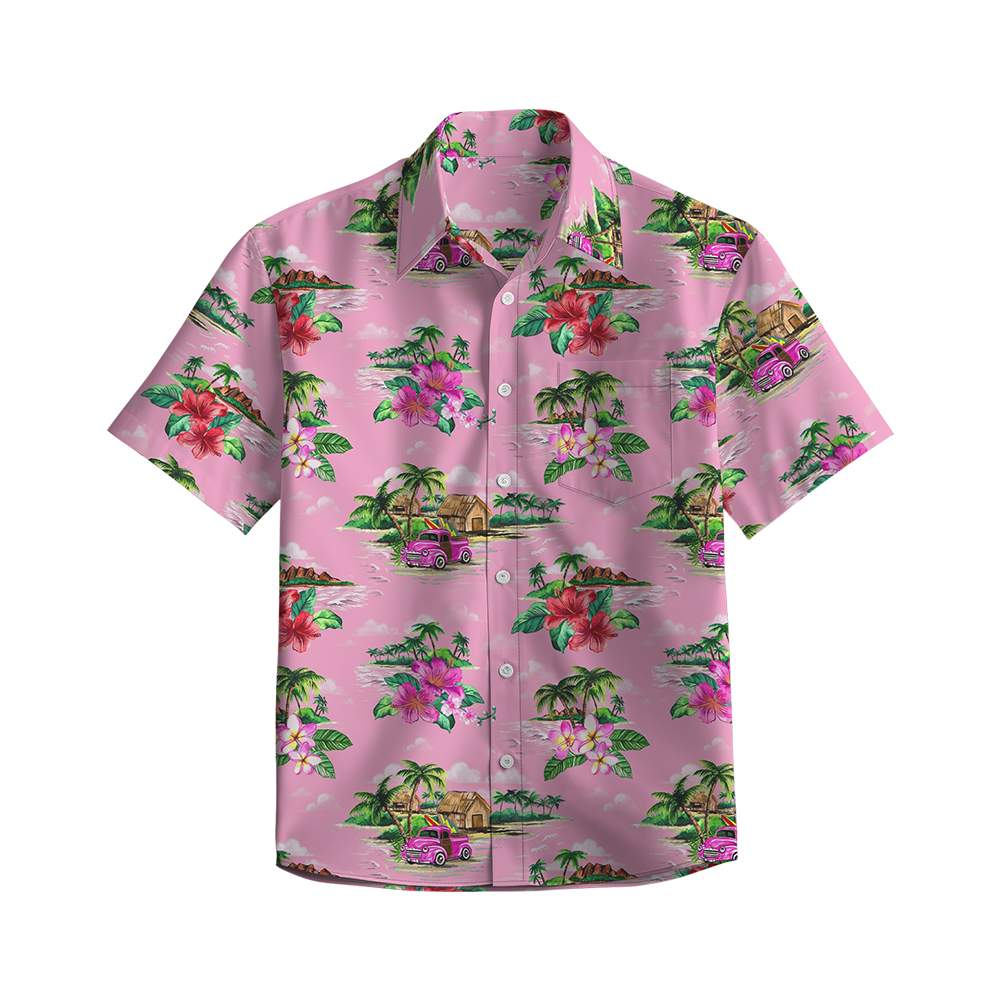 100% Cotton Men's Pink Vocation Print Short Sleeve Shirt