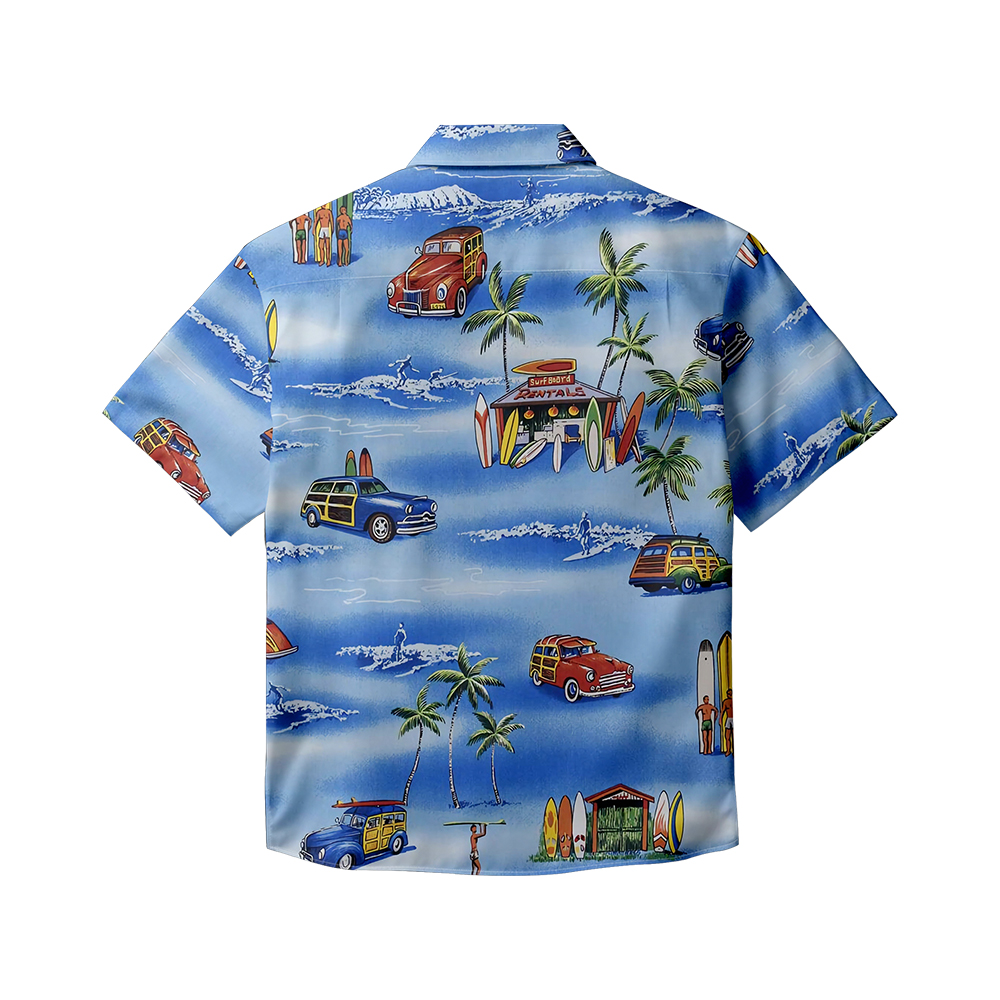 100% Cotton Men's Blue Beach Print Short Sleeve Shirt