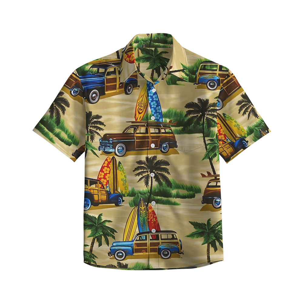 100% Cotton Men's Brown Beach Print Short Sleeve Shirt