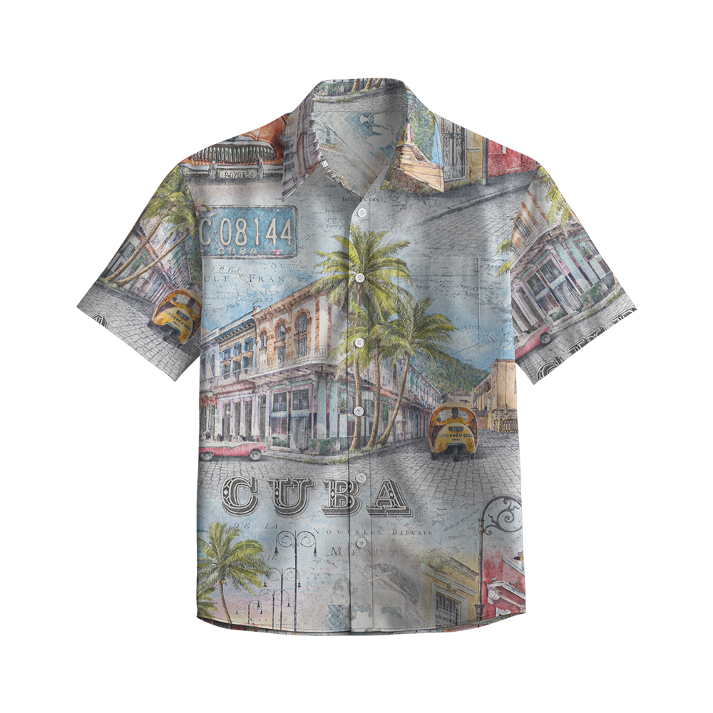 100% Cotton Men's Grey Street Print Short Sleeve Shirt