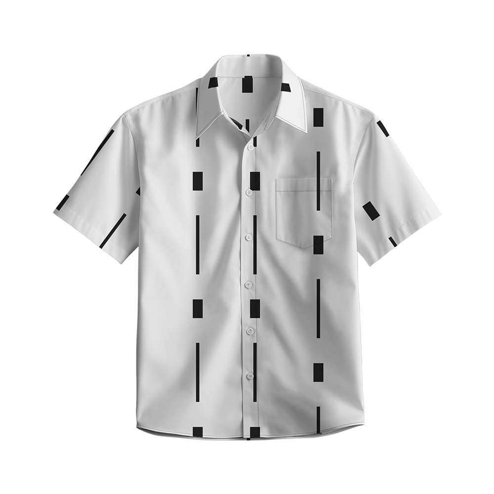 100% Cotton Men's White Lines Print Short Sleeve Shirt