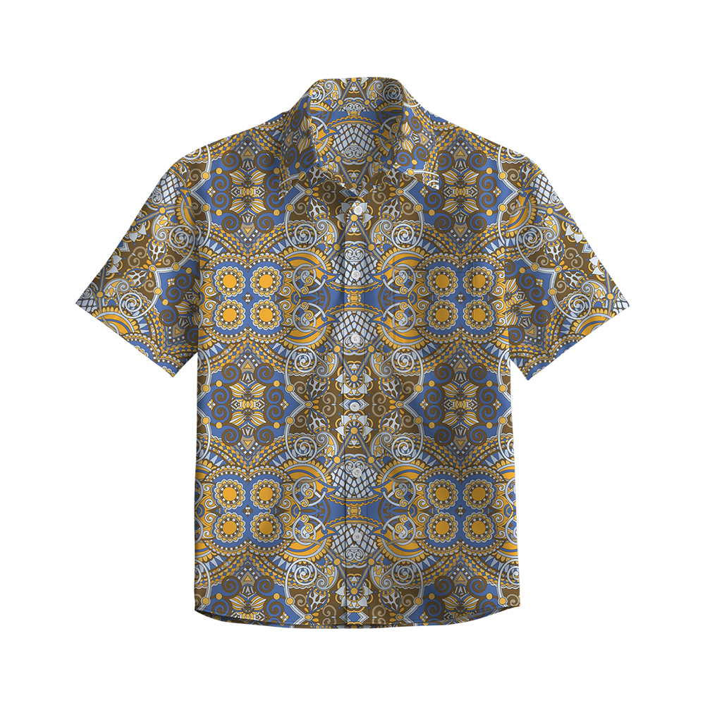100% Cotton Men's Yellow Totem Print Short Sleeve Shirt