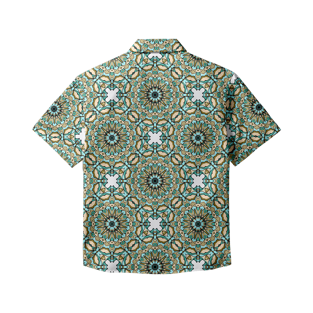 100% Cotton Men's Green Ethnic Totem Print Short Sleeve Shirt