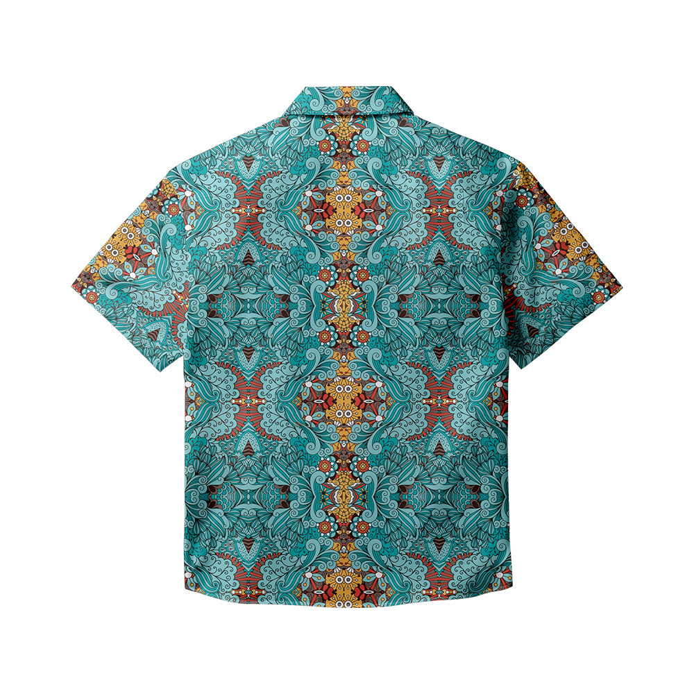 100% Cotton Men's Green Ancient Totem Print Short Sleeve Shirt