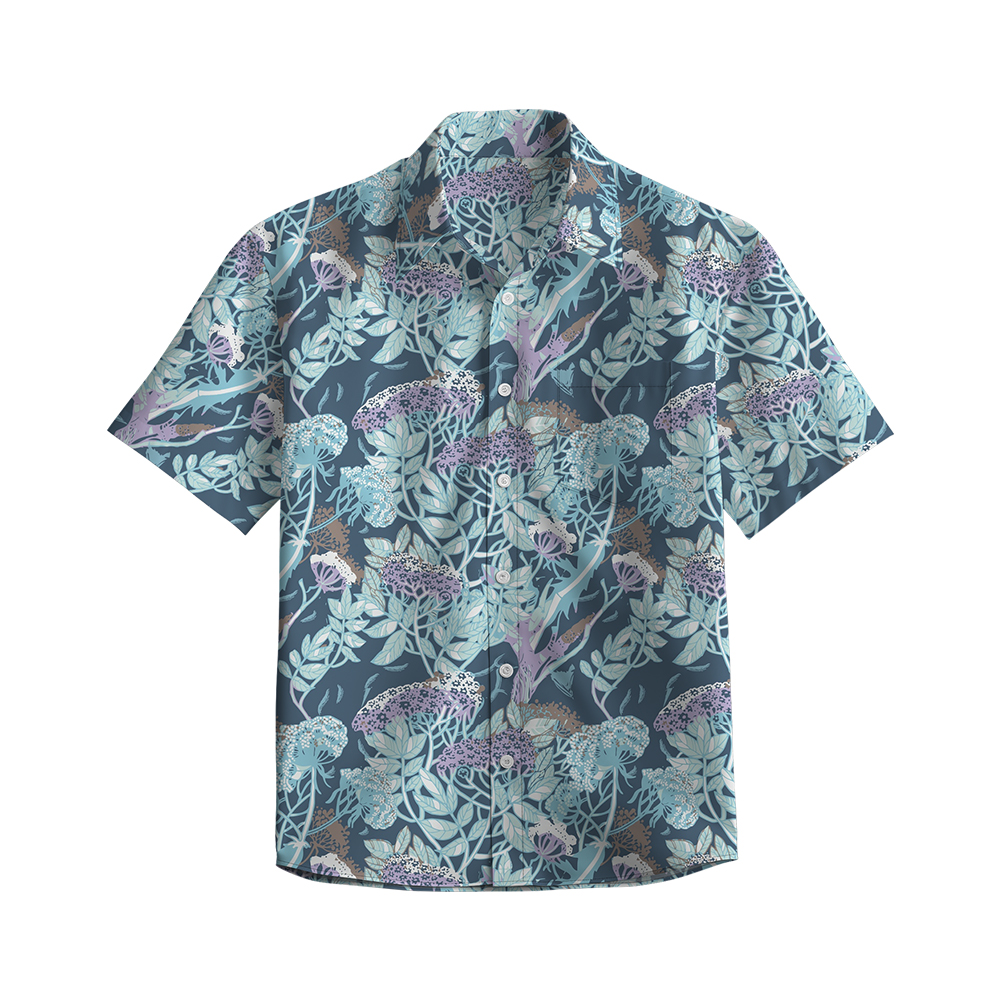 100% Cotton Men's Blue Floral Print Short Sleeve Shirt