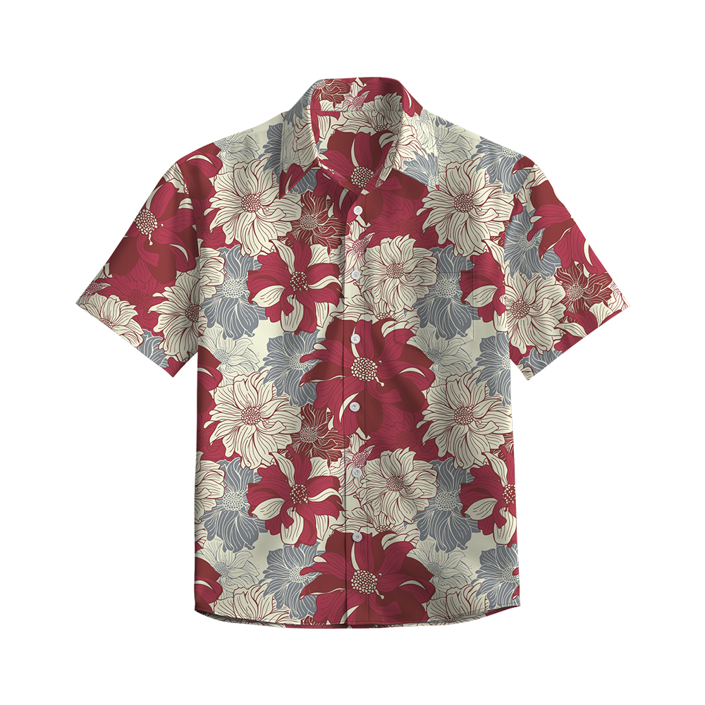100% Cotton Men's Red Floral Print Short Sleeve Shirt