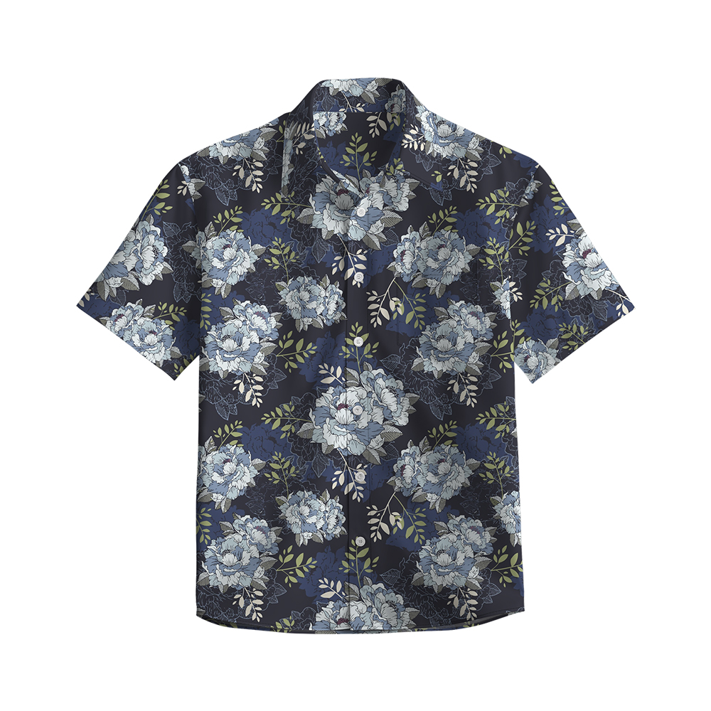 100% Cotton Men's Black Floral Print Short Sleeve Shirt