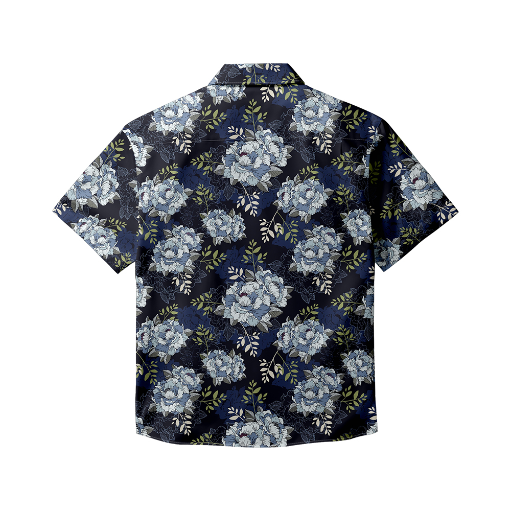 100% Cotton Men's Black Floral Print Short Sleeve Shirt