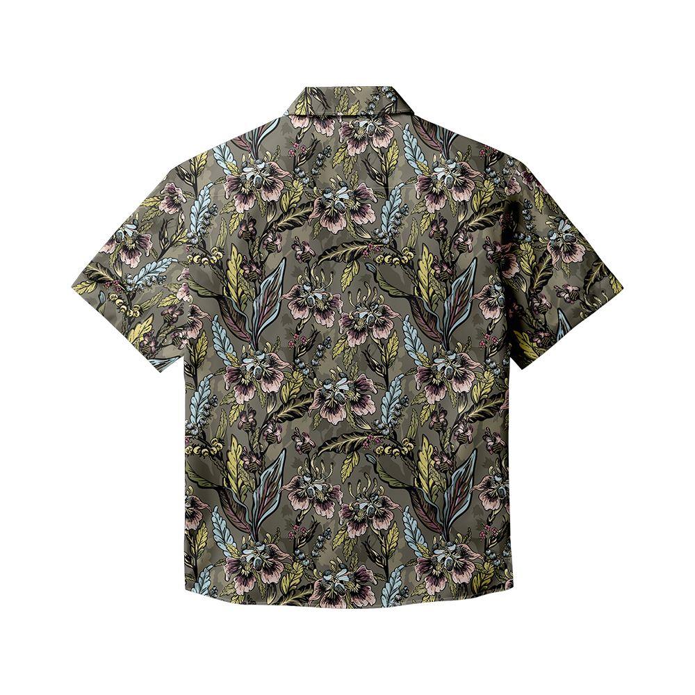 100% Cotton Men's Brown Floral Print Short Sleeve Shirt