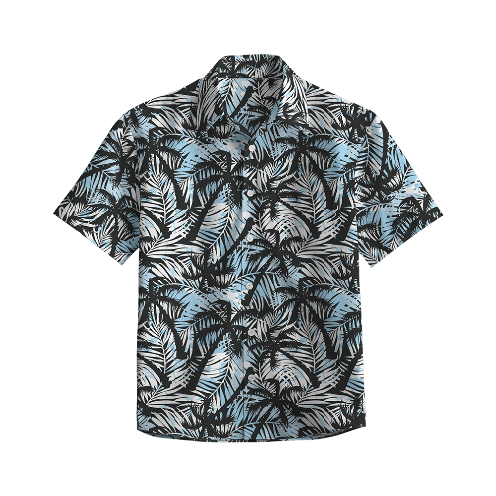 100% Cotton Men's Blue Hawaii Print Short Sleeve Shirt
