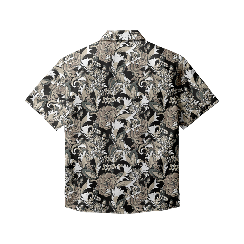 100% Cotton Men's Brown Floral Print Short Sleeve Shirt