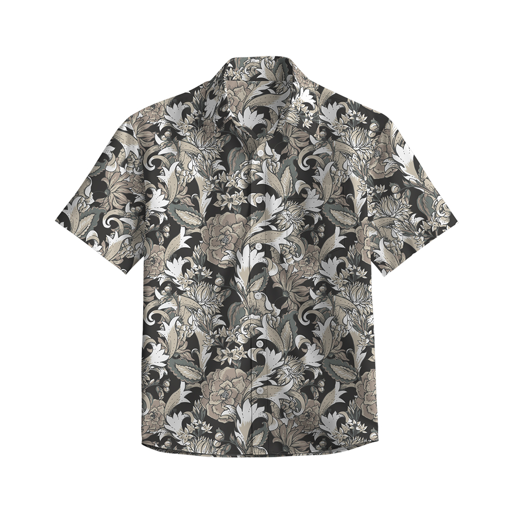 100% Cotton Men's Brown Floral Print Short Sleeve Shirt