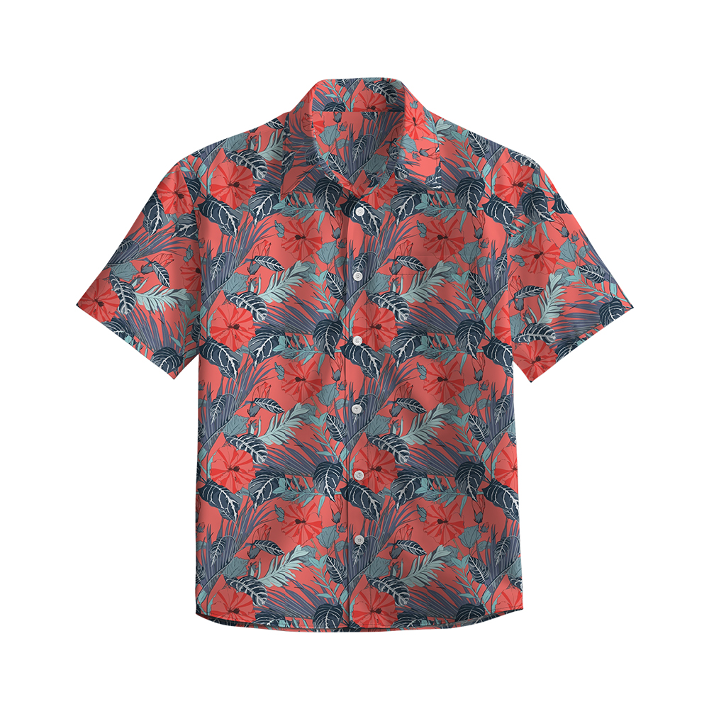 100% Cotton Men's Red Floral Print Short Sleeve Shirt