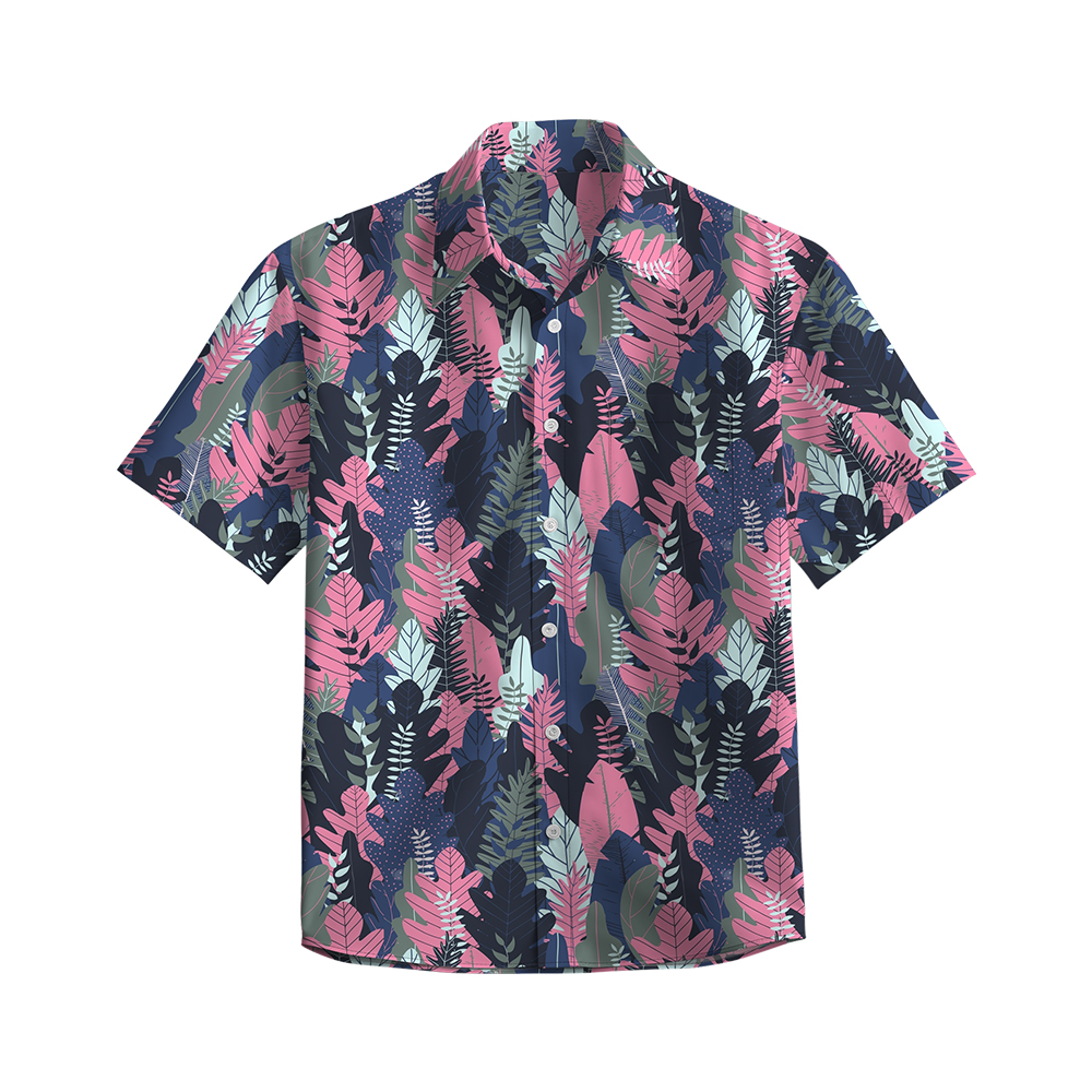 100% Cotton Men's Pink Forest Print Short Sleeve Shirt