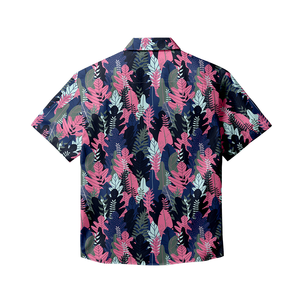 100% Cotton Men's Pink Forest Print Short Sleeve Shirt