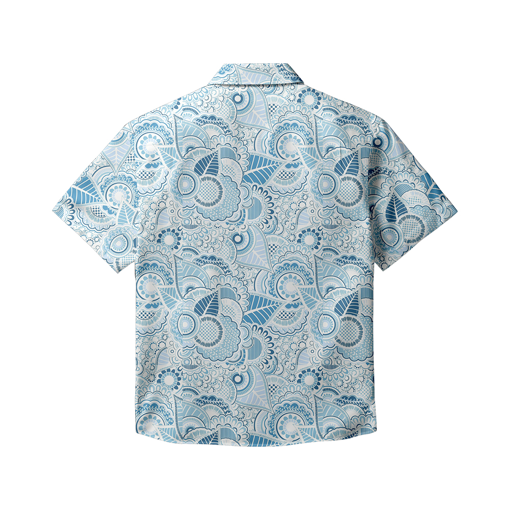 100% Cotton Men's Blue Summer Print Short Sleeve Shirt