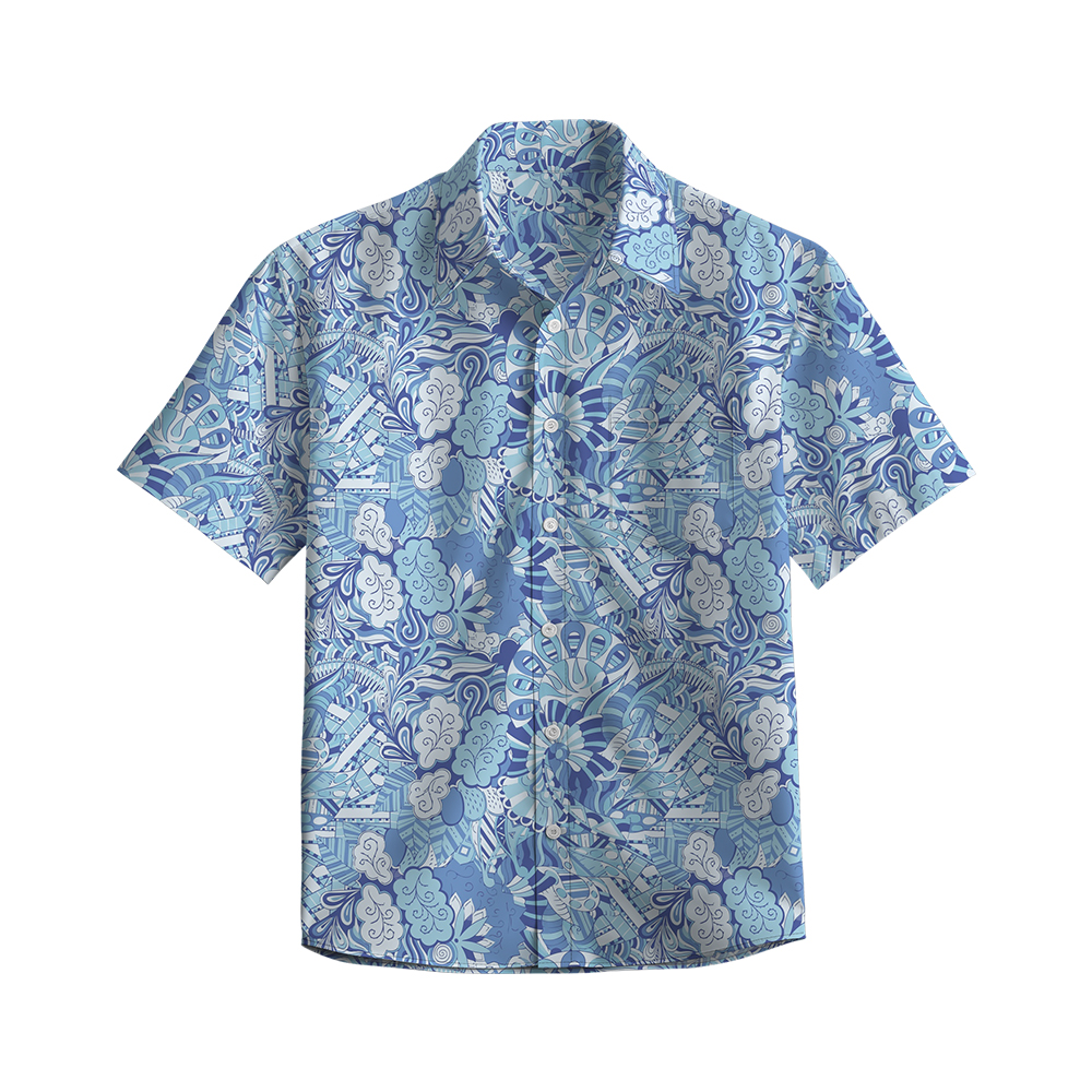 100% Cotton Men's Blue Jungle Print Short Sleeve Shirt