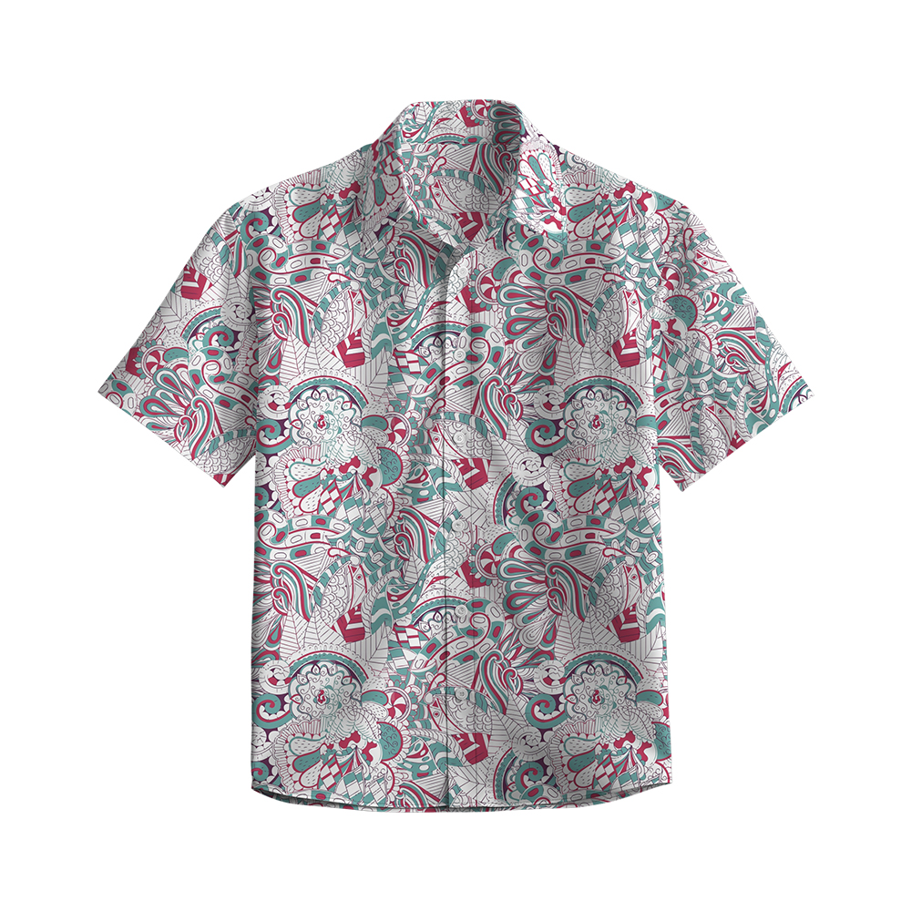 100% Cotton Men's Red Ethnic Totem Print Short Sleeve Shirt