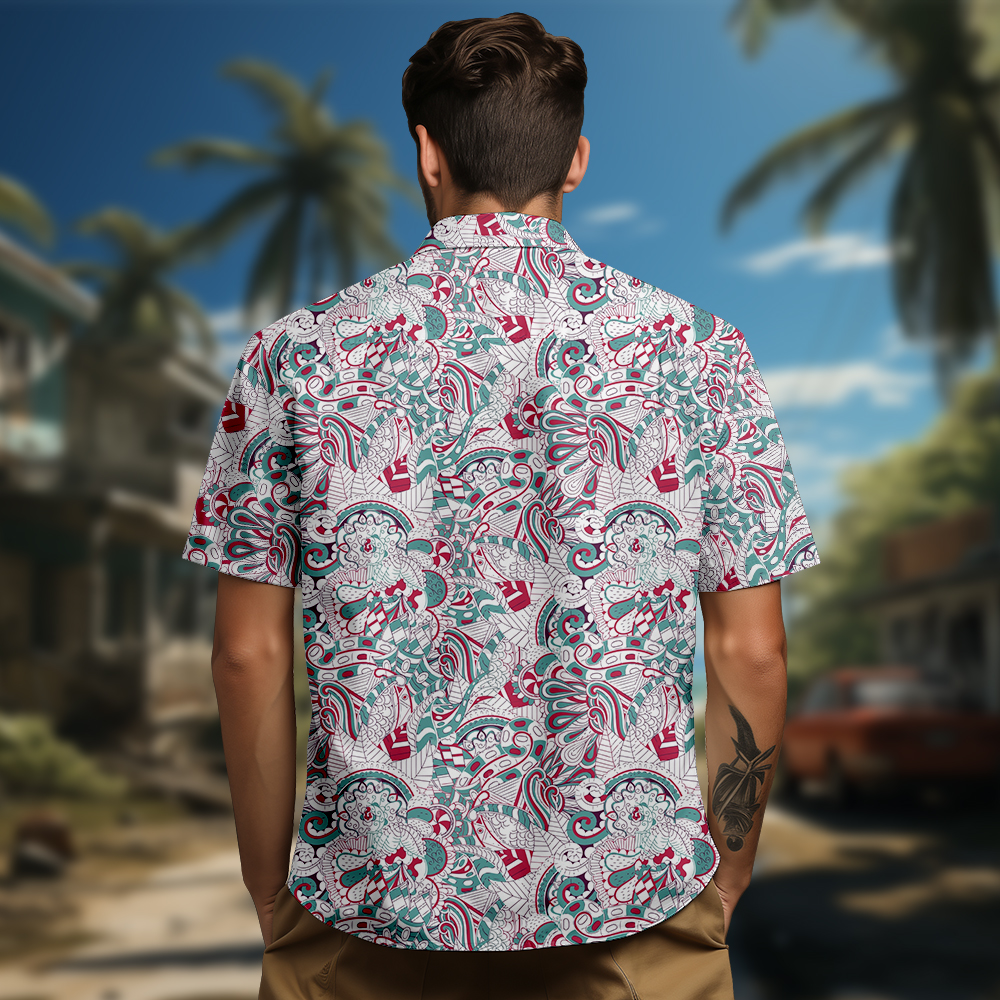 100% Cotton Men's Red Ethnic Totem Print Short Sleeve Shirt