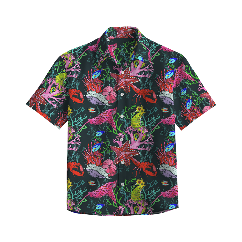 100% Cotton Men's Pink Ocean Print Short Sleeve Shirt