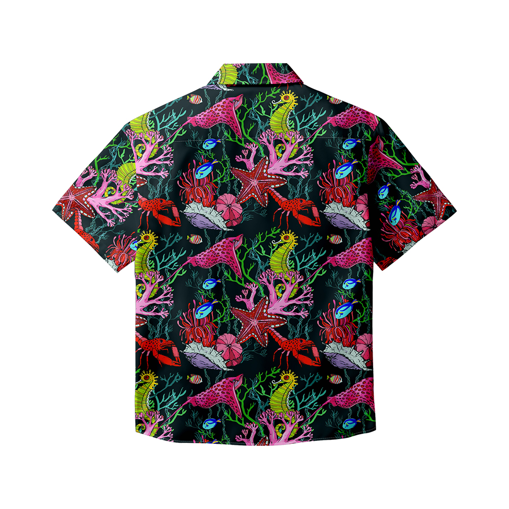 100% Cotton Men's Pink Ocean Print Short Sleeve Shirt