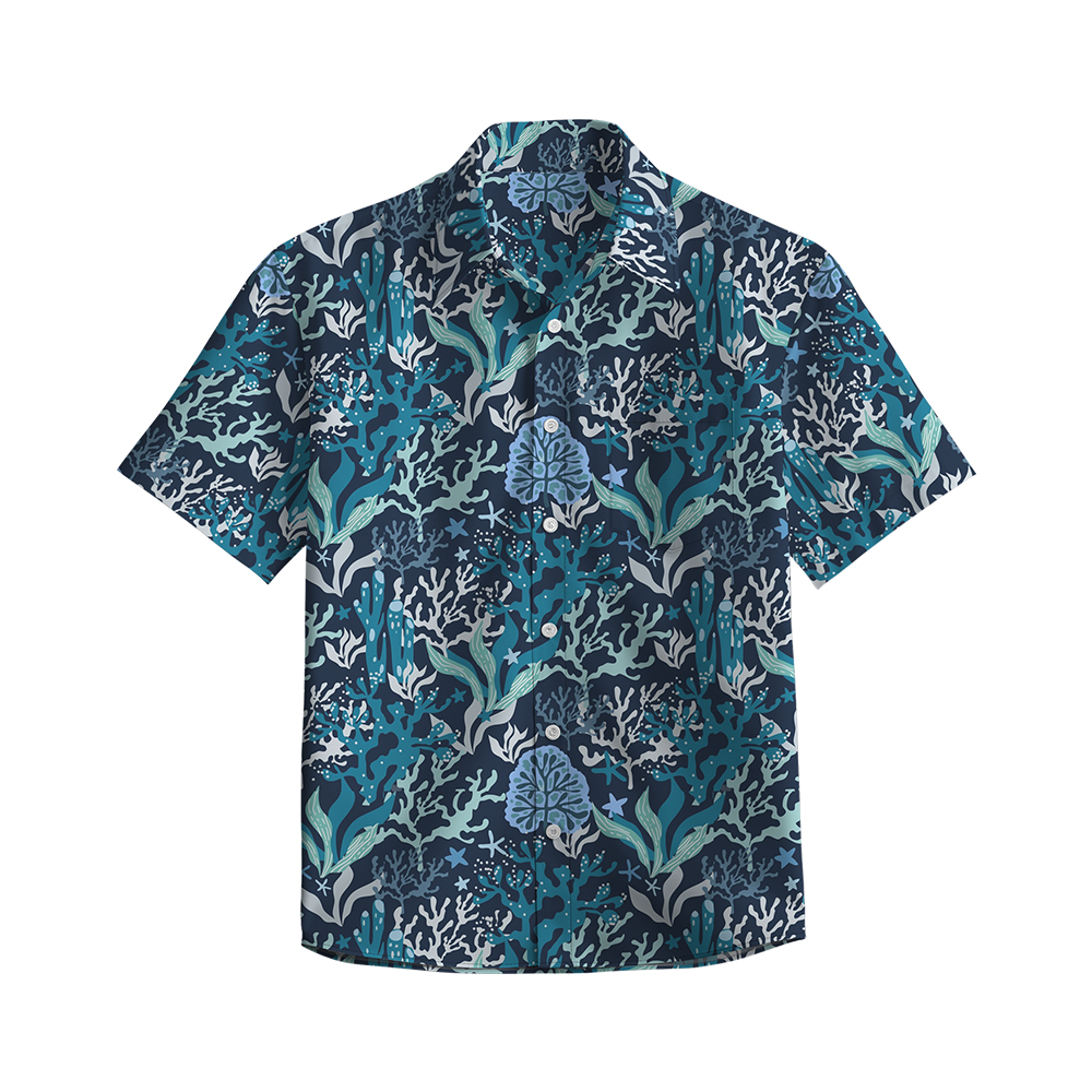 100% Cotton Men's Green Seaweed Print Short Sleeve Shirt