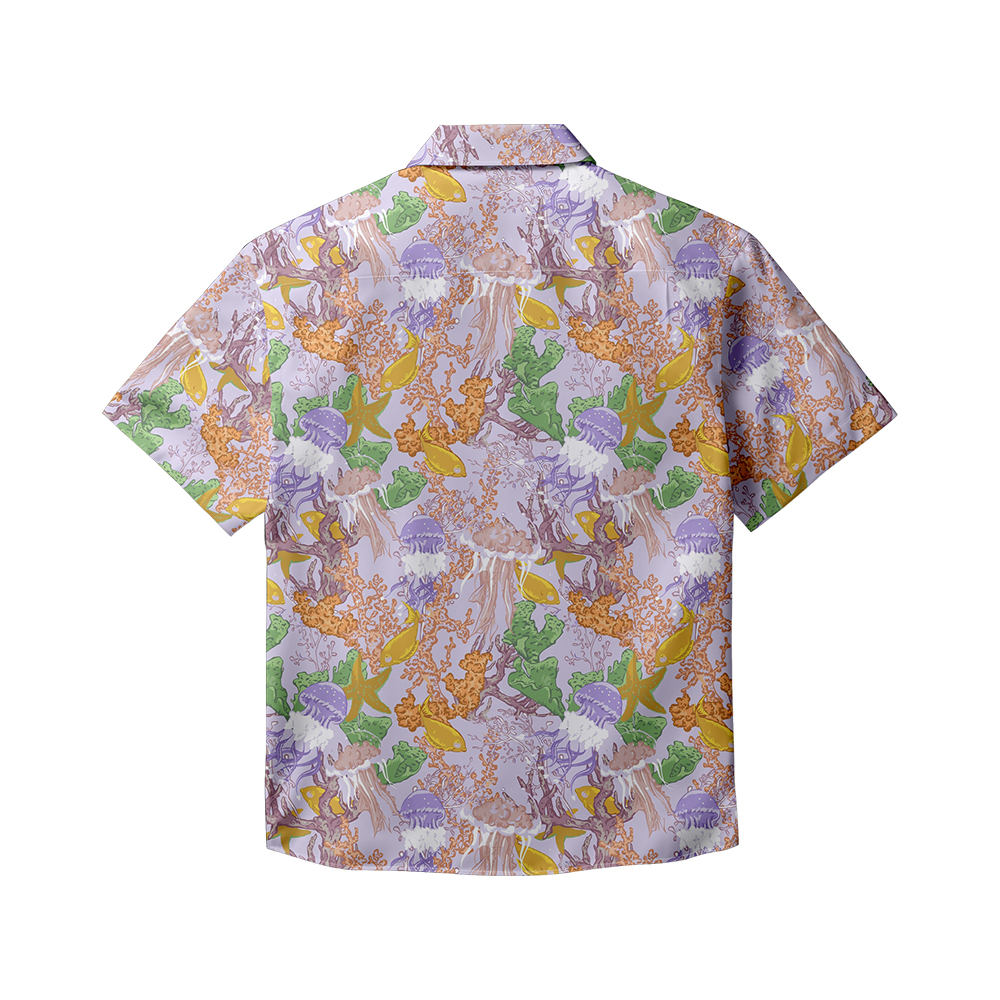 100% Cotton Men's Purple Ocean Print Short Sleeve Shirt