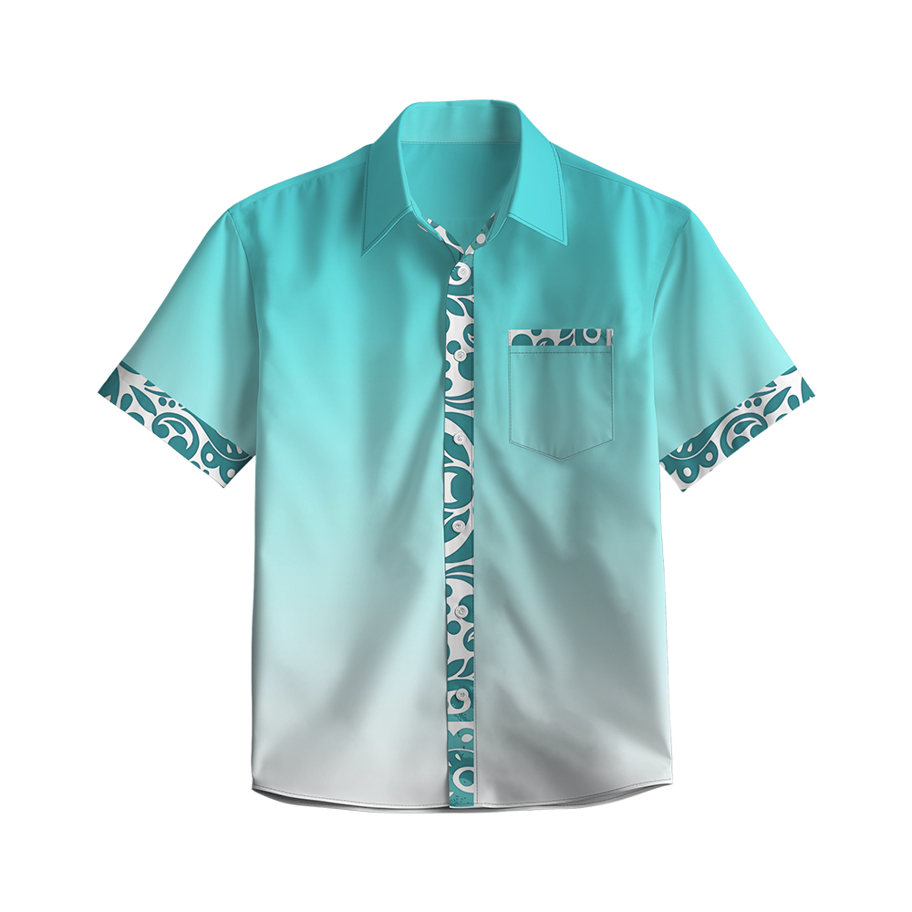 100% Cotton Men's Green Ocean Style Short Sleeve Shirt