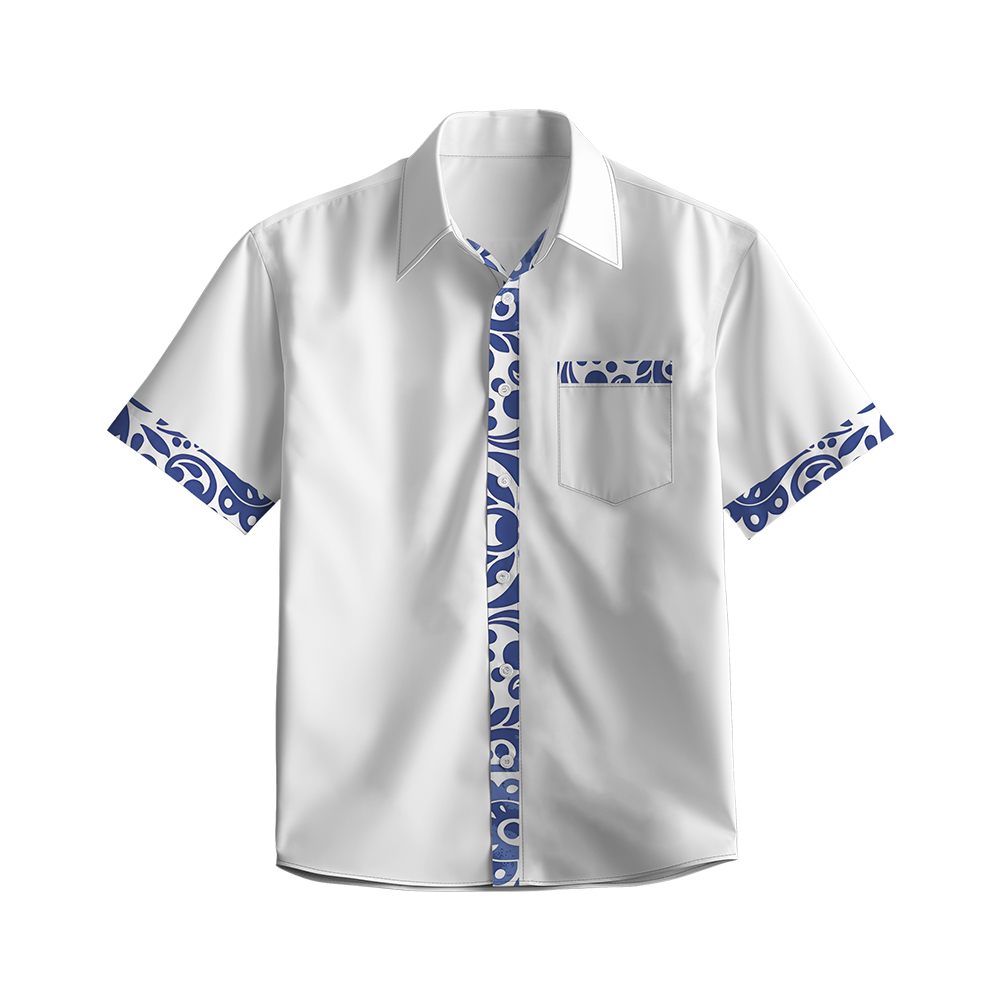 100% Cotton Men's White Ocean Style Short Sleeve Shirt