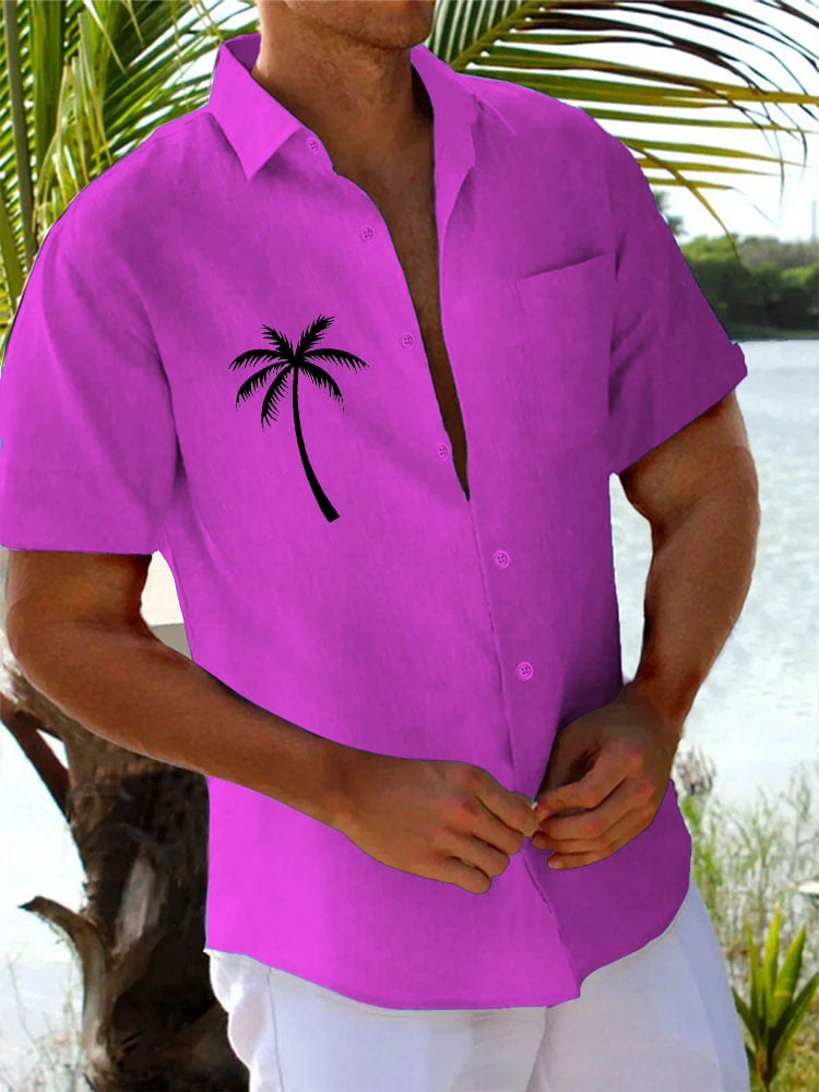 Men's Casual Coconut Tree Print Lapel Shirt