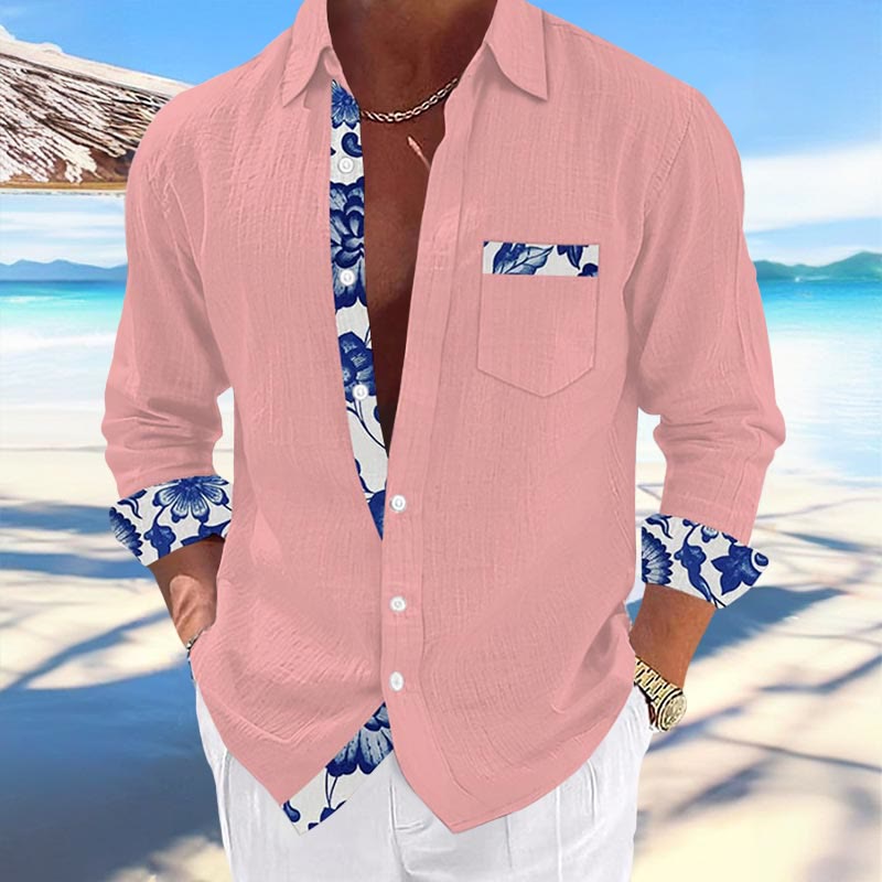 Men's Hawaii Print Fashion Vacation And Casual Long-sleeved Shirt