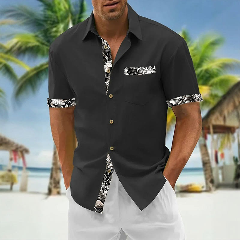 Men's Resort Style Contrast Print Casual Short Sleeve Shirt