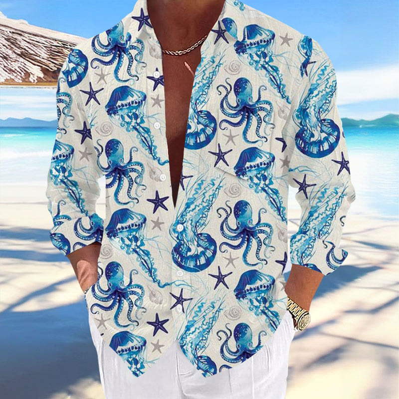 Men's Casual Hawaiian Print Lapel Shirt