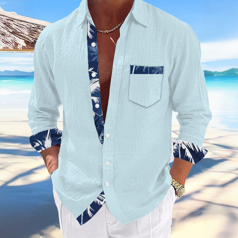 Men's Casual Coconut Tree Print Lapel Shirt