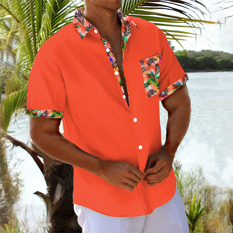Men's Resort Style Coconut Leaf Print Casual Short Sleeve Shirt