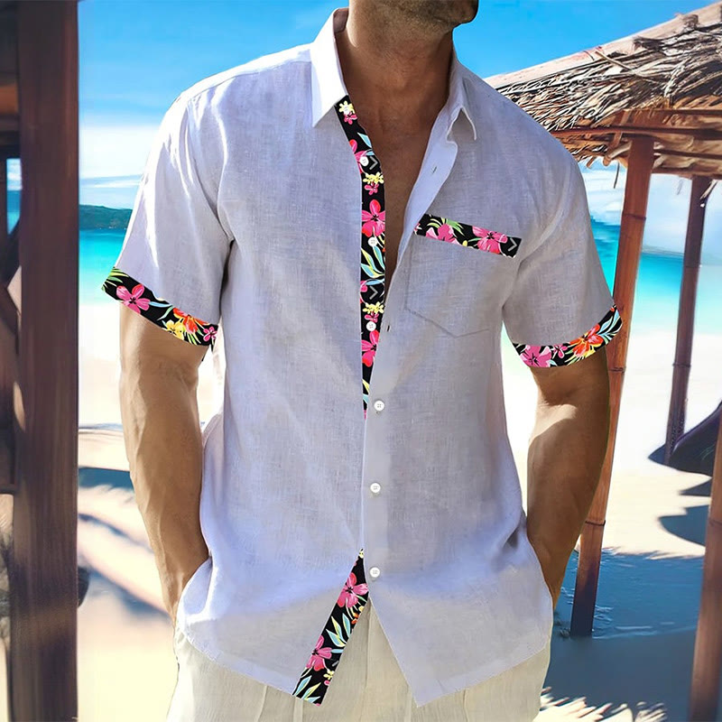 Men's Hawaiian Resort Coconut Tree Print Lapel Shirt