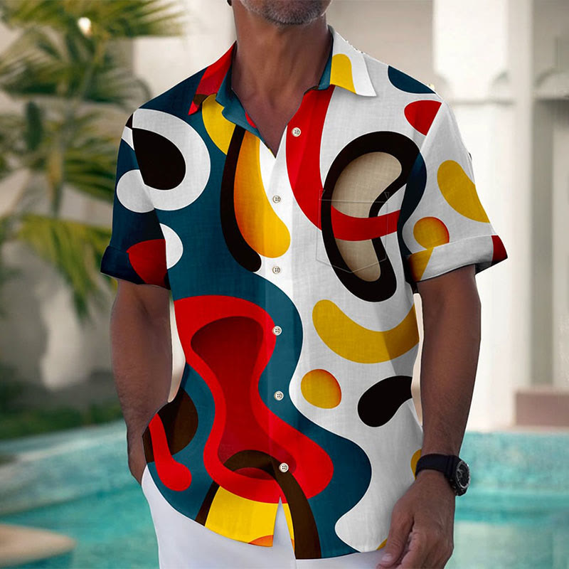 Men's Casual Holiday Abstract Geometric Print Short Sleeve Shirt