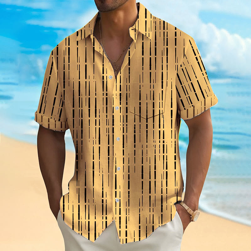 Men's Fashionable Striped Print Resort Casual Short Sleeve Shirt