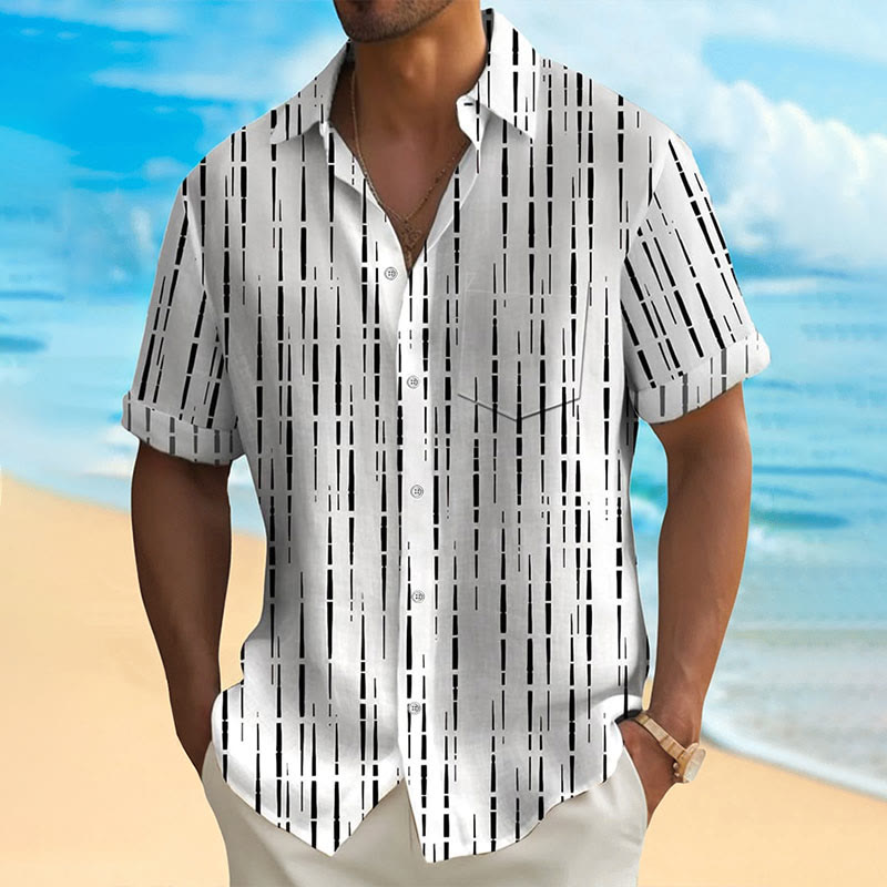 Men's Fashionable Striped Print Resort Casual Short Sleeve Shirt