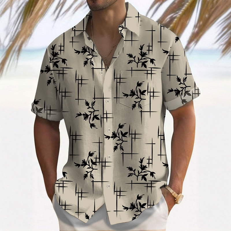 Men's Hawaiian Striped Floral Print Resort Casual Short Sleeve Shirt